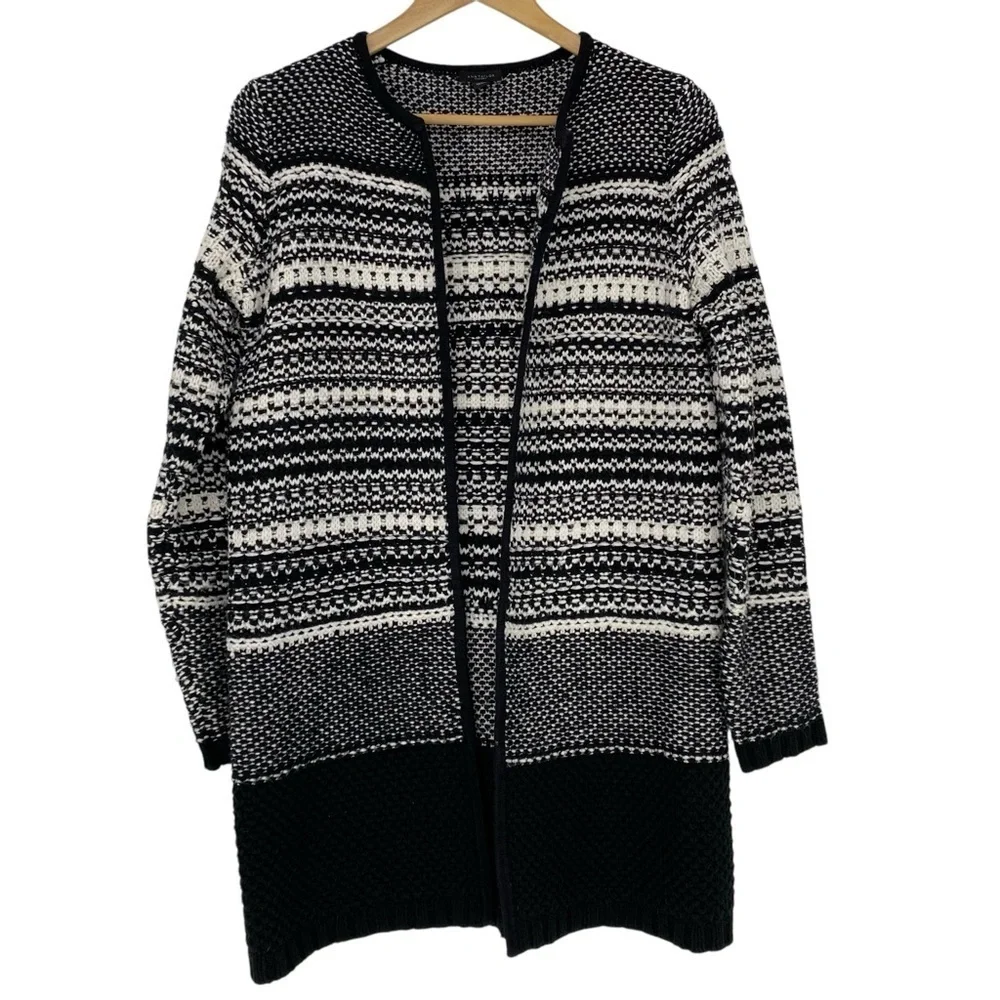 Ann Taylor Black and White Ombre Knit Sweater Coatigan, XS